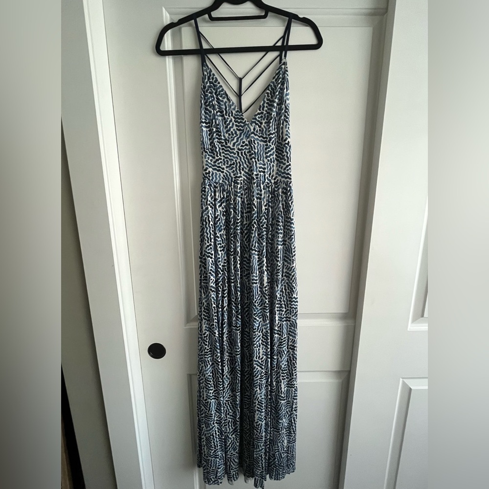 silence + noise blue maxi dress strappy back